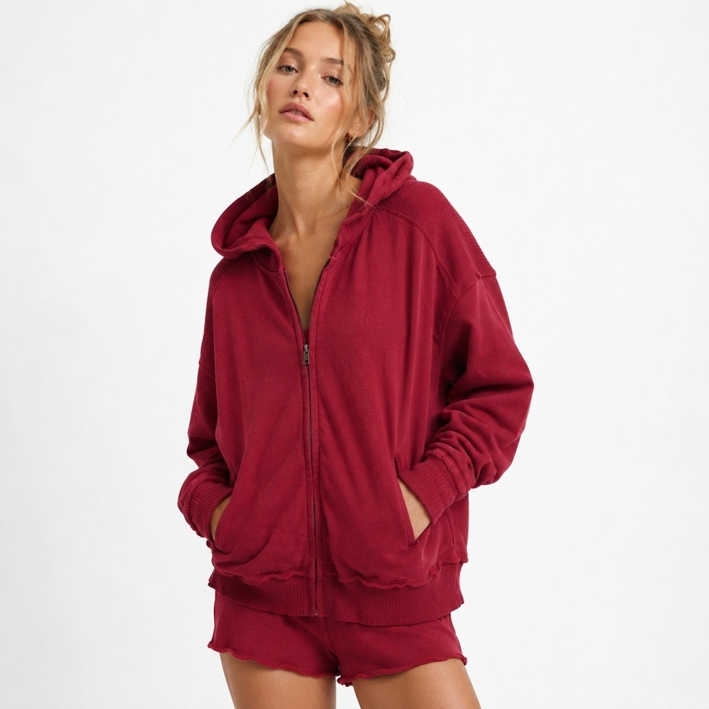 Threads 4 Thought Starla French Terry Rib Mix Zip Hoodie Red XL NWT